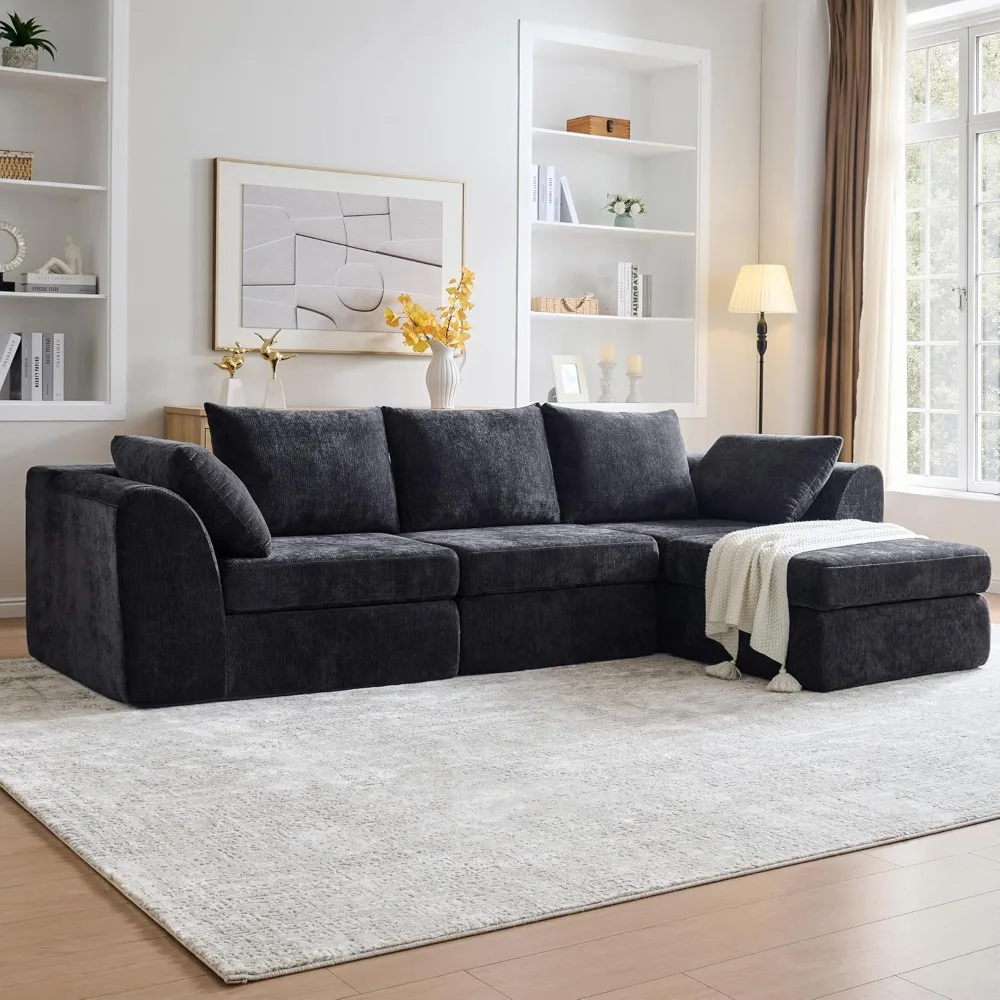 

Sectional Sofa 118 Cloud Couch L-Shaped Convertible Sleeper Sofa Bed with Movable Ottoman, Oversized Deep Seat Boneless