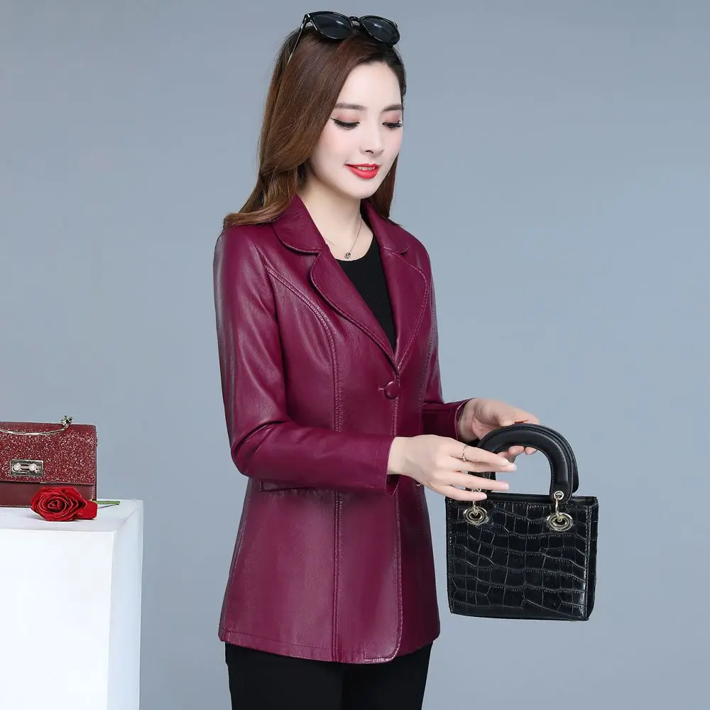 Hohe Qualität 2025, Herbst Und Winter Neue Leder Leder Mantel frauen Kurze Dünne Anzug Kragen Leder Jacke Weiblichen mantel Schwarz