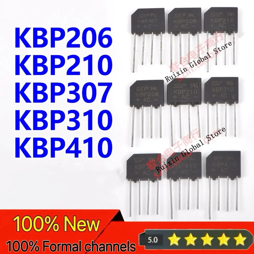 【100PCS】KBP210 KBP206 KBP307 KBP310 KBP410 rectifier bridge stack 2A3A4A1000V flat bridge