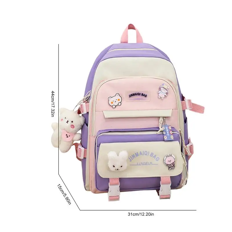 Kit de mochila escolar Kawaii con oso colgante, juego de mochila escolar de lona Oxford, 5 uds.
