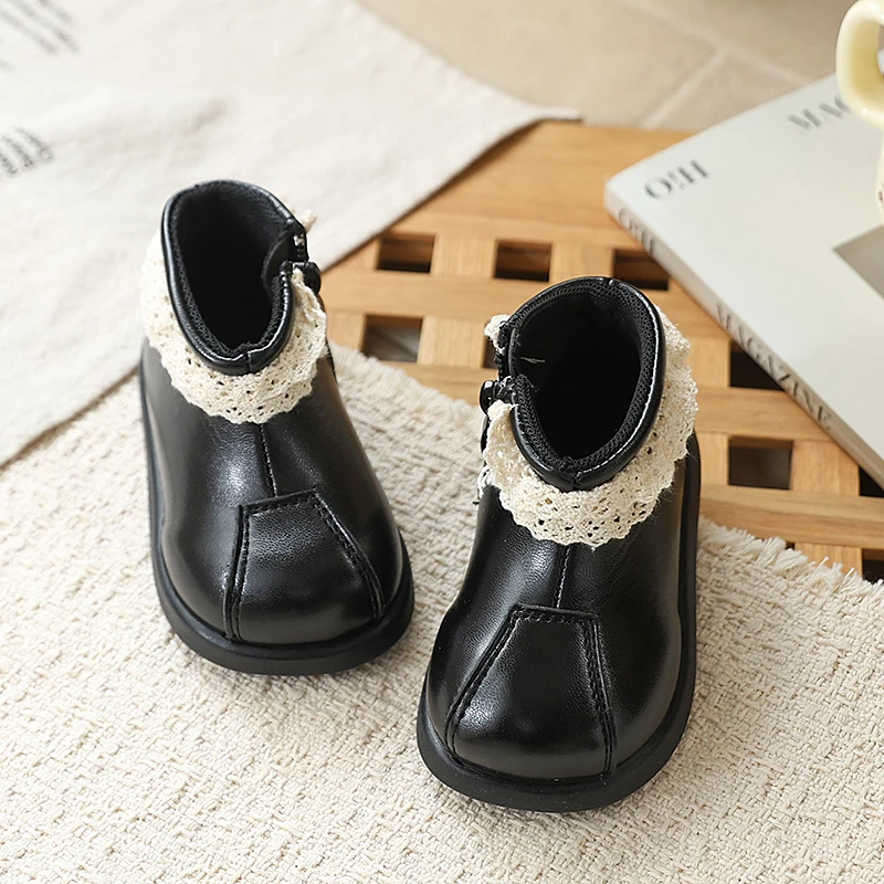 Baby Short Boots Sweet Lace Side Zipper Toddler Walking Shoes Cute 2026 Brand New Kids Leather Boots Non-slip Casual