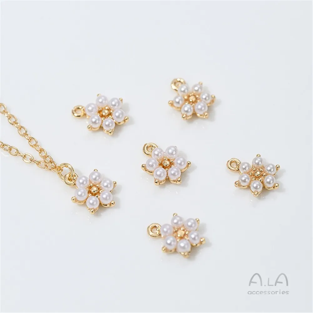 14k Gold-plated Imitation Pearl Snowflake Hanging Needle Earrings Plum Blossom Pendant Handmade DIY Jewelry Accessories