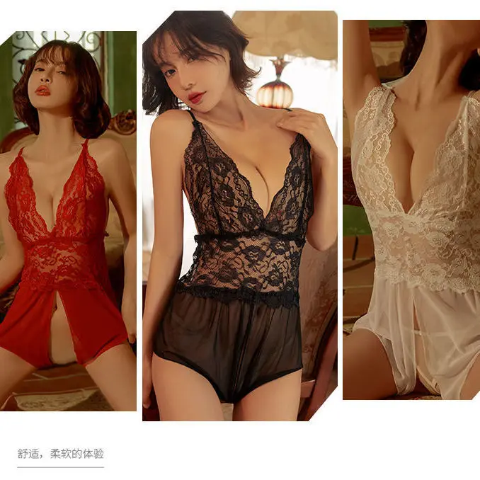 Sexy Lingerie Seduction One-Piece Pajamas Suspenders Open Crotch Underwear Couple Convenient Sex Underwear Sexy Silk stockings