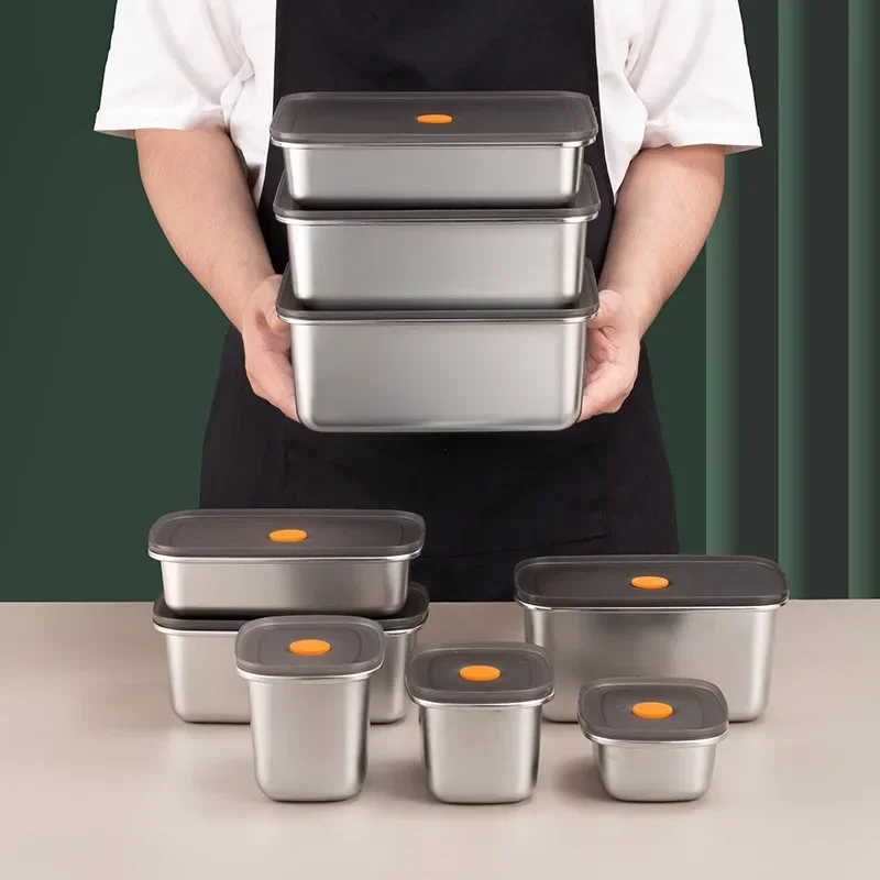 250ML/600ML/1000ML 304 Stainless Steel Bento Lunch Box With Lid Food Containers Fresh-keeping Box Home Leak-Proof Storage Box