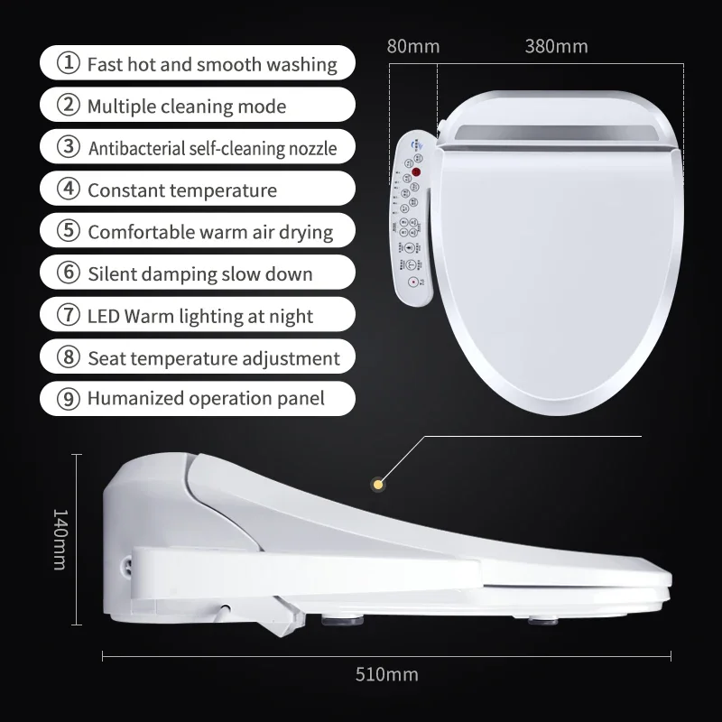 Factory direct Electric Intelligent Toilet Seat Cover remote control or side control smart toilet bidet seat