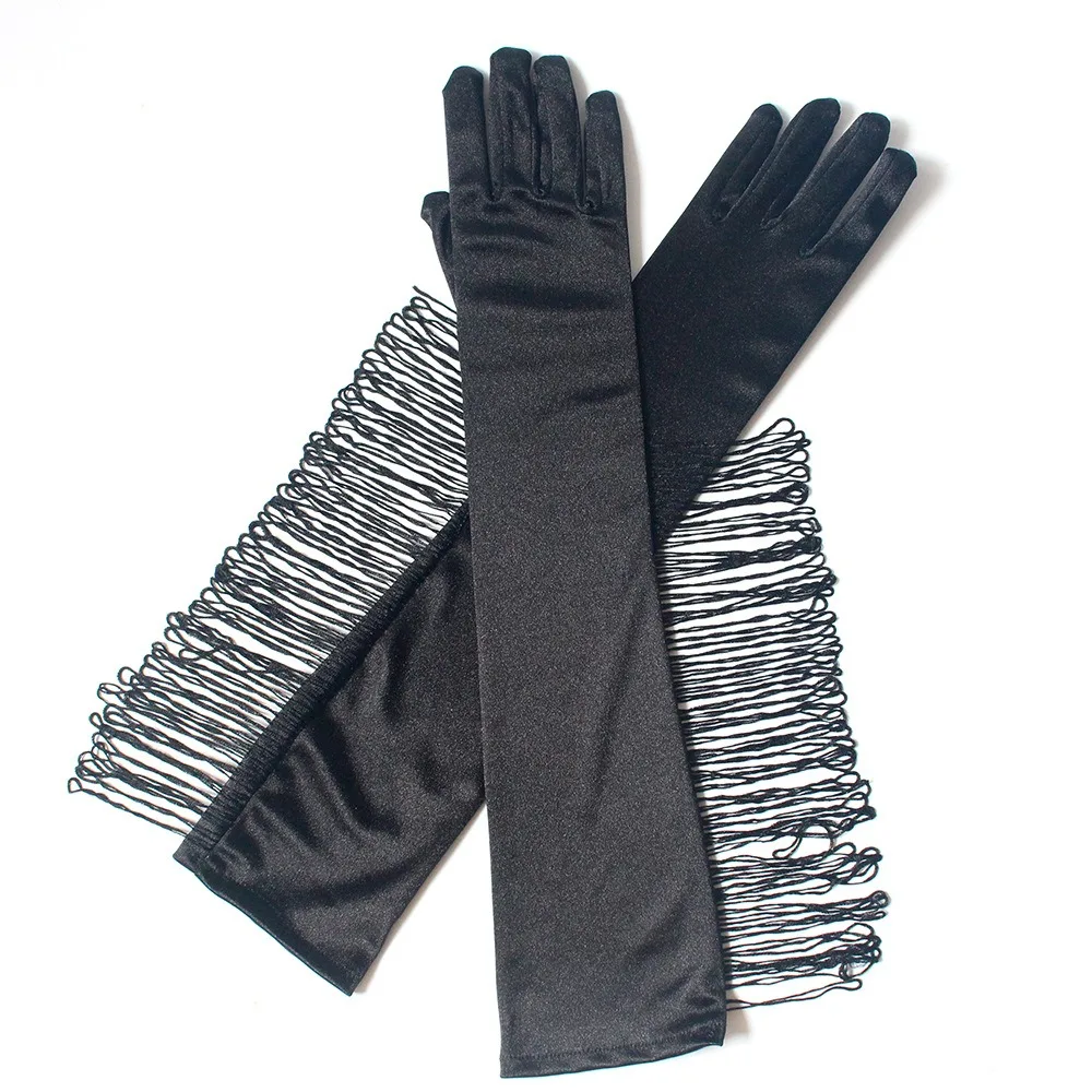 Costume Musical Lady Long Gloves Fashion Tassel Fringe Tassel Gloves Stretch Stage Dance Mittens Performance Party
