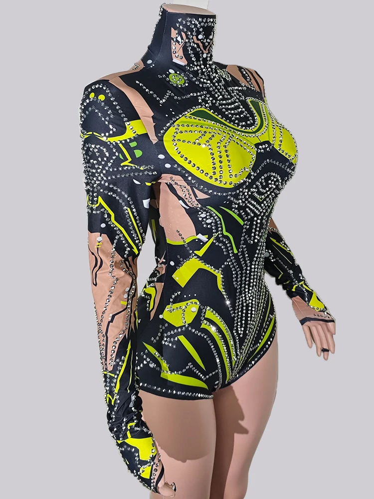 مثير ارتداءها الأخضر تمتد طويلة الأكمام عرض الأداء مجموعة الزي الرقص دعوى النساء Gogos زي حزب ملهى ليلي المغني ارتداء #2