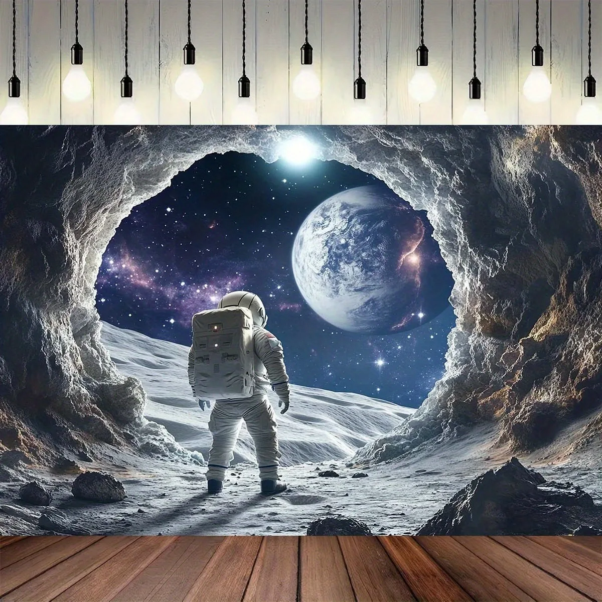 Dramatic SciFi Astronaut Space Tapestry Wall Hanging Galaxy Cosmic Nebula Planet Exploration Universe Decor Art