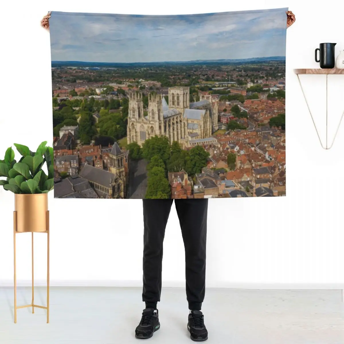 York Minster Cathedral England North Yorkshire in Summer Throw Blanket Flannel Fabric Plaid Stuffeds bed plaid Blankets