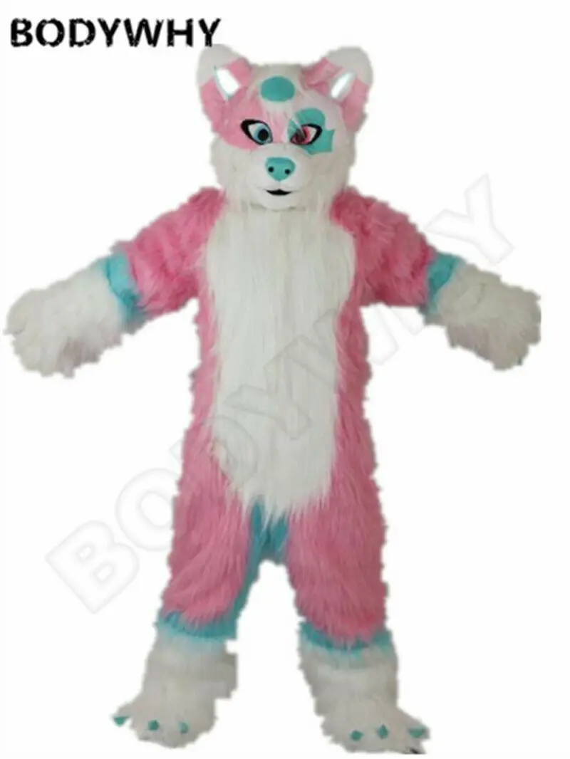 Long Fur Pink Husky Dog Fursuit Mascot Costume Fox Animal Cosplay Party Game Fancy Dress Adults Advertising Parade Furry Outfits