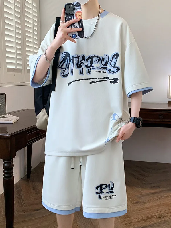 

Новый летний мужской повседневный комплект: модные свободные спортивные шорты и футболка для молодежи и студентов, стильный образ