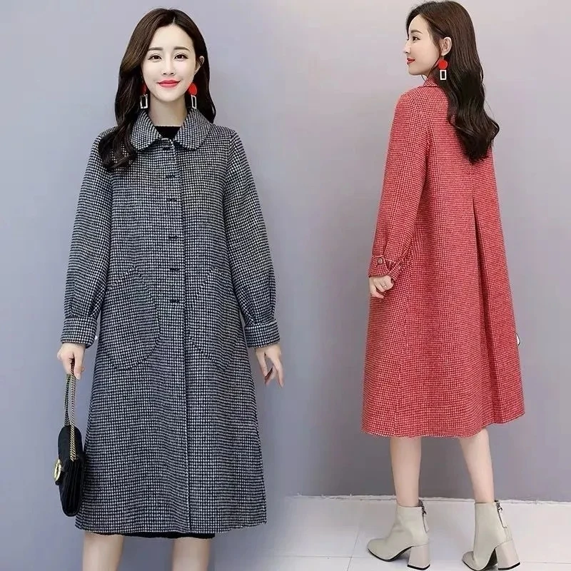 

Утепленное модное темпераментное шерстяное пальто в клетку для женщин, универсальное осенне-зимнее шерстяное пальто, куртка, женское длинное пальто