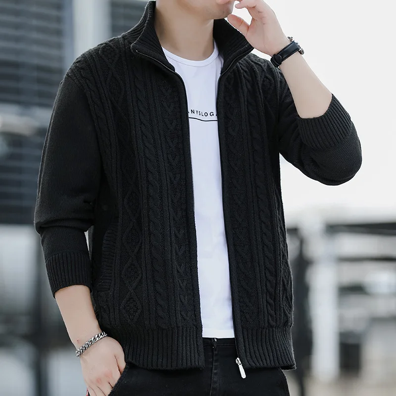 

Men's Winter Fashion Cardigan Plus Fleece Sweater Men's Stand Collar Casual Solid Color Knitted Jacket