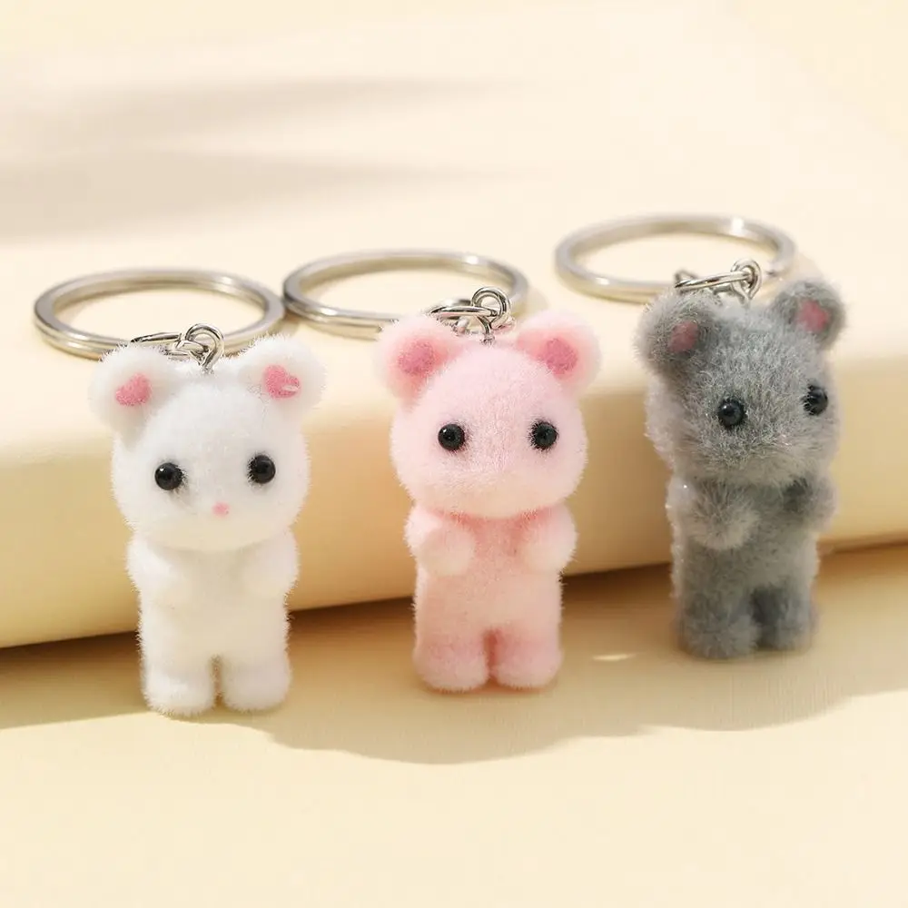 Kawaii Cartoon Resin Mouse Keychain Creative Fashion Flocking Animals Keyring Couple Keychain Bag Accessories