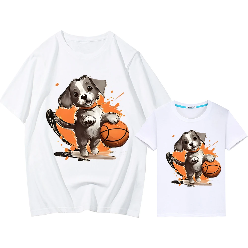 Basketball Print t shirt for kids boy 10years 100%Cotton girls Short mom and daughter matching clothes Men women anime Tops y2k