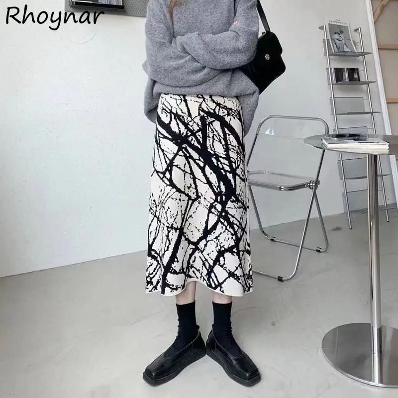 

Chic Knitted Midi Skirts Women Fashion Simple Loose Leisure Young All-match Popular Streetwear Girls Soft Warm Vintage Ins New