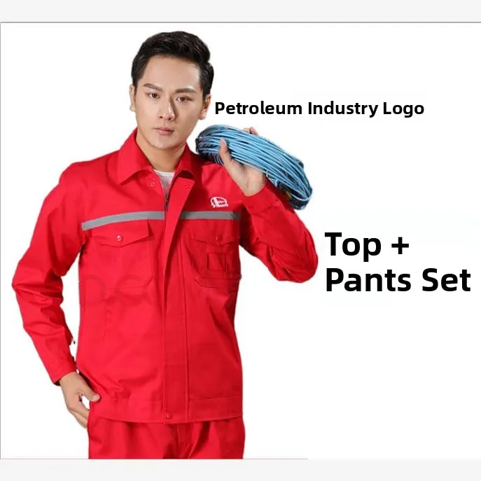 Anti-Static Workwear Set Red Long Sleeve for Gas Station And Oil Chemical Industry Youth Cotton Blend Fabric Work Uniform view 3