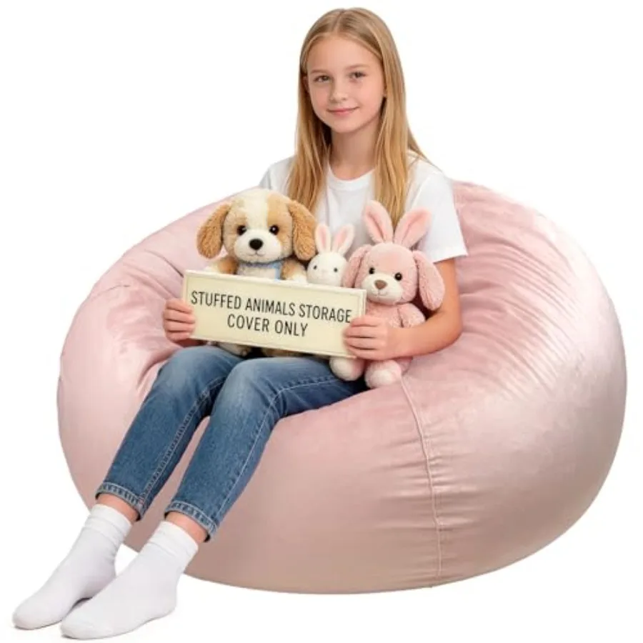 

Stuffed Animals Storage Bean Bag Chair Cover for and Teens, Cozy Velvet Plush Toy Organizer Seat, Cover Only, No Filling Includ