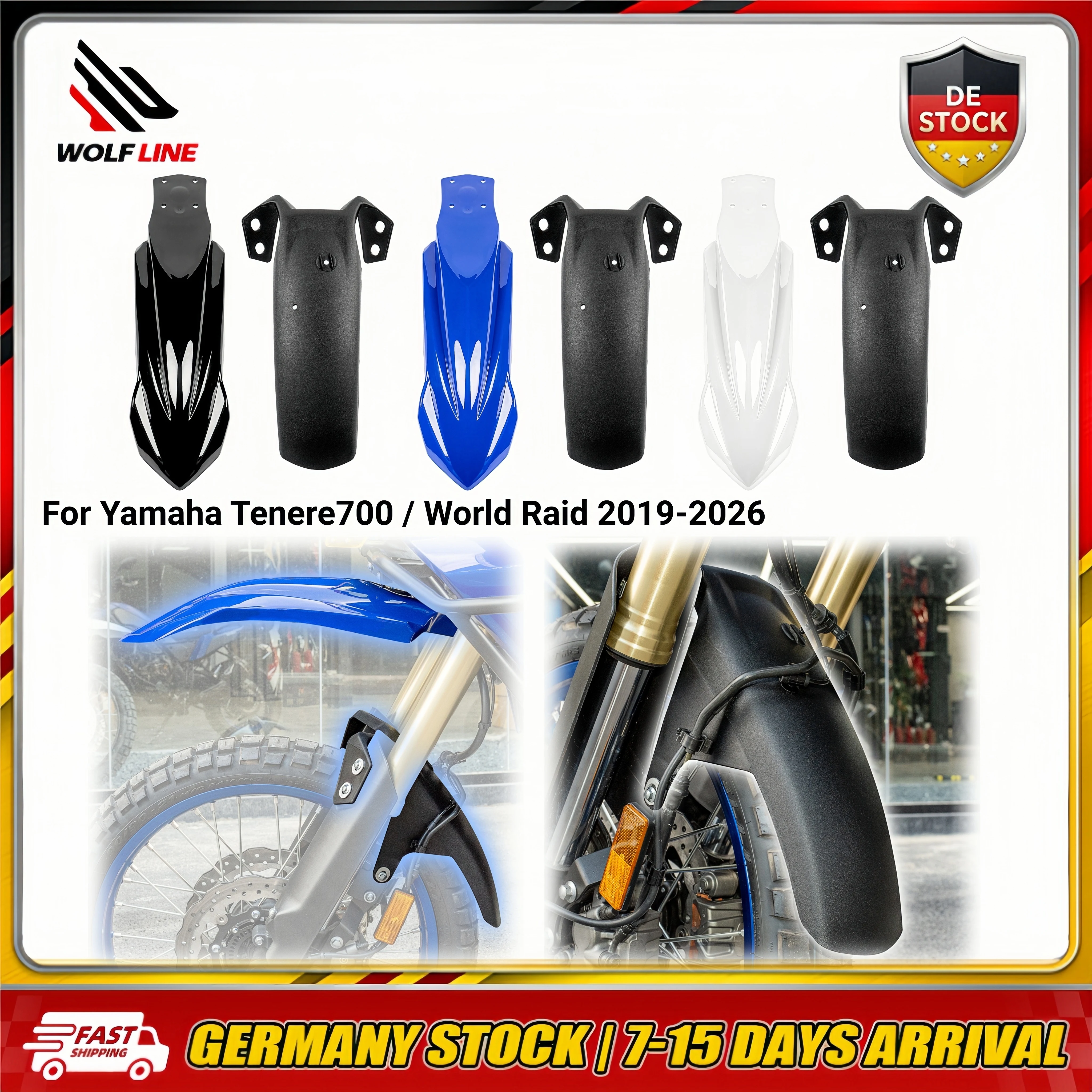 WOLFLINE High-Low-Kotflügelsatz für Yamaha Tenere700 / World Raid 2019-2026 Vorderer Kotflügel Spritzschutz Schmutzfänger