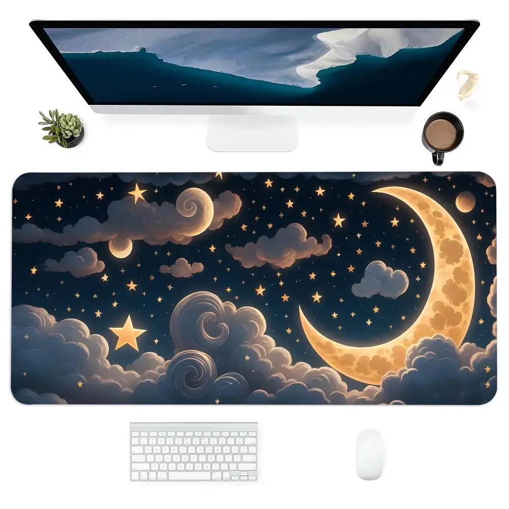 Alfombrilla de ratón con diseño de estrellas y luna, alfombrilla artística grande para juegos, alfombrillas antideslizantes para ratón XXL, alfombrilla para ordenador portátil y tableta, Mini tapete para PC