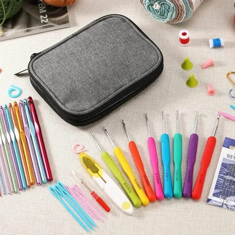 Für verschiedene Häkelnadeln, Häkelnadel-Set, Werkzeuge, NEU, nur Tasche zum Nähen, Aufbewahrung, Aufbewahrungstasche mit Reißverschluss und Netztaschen