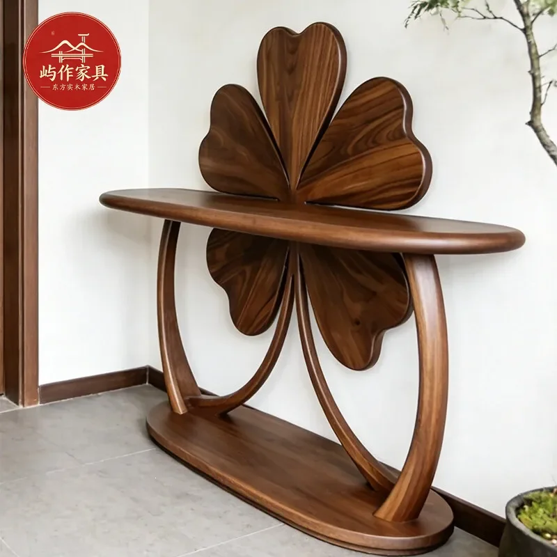 New Chinese Solid Wood Entryway Table North American Black Walnut Door Facing Console Landscaping Display Rack for Porch