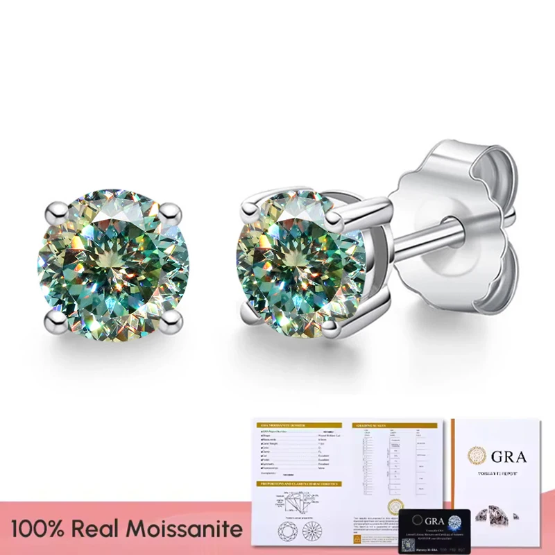 Women's Moissanite Diamond Stud Earrings, Platinum Plated Gift