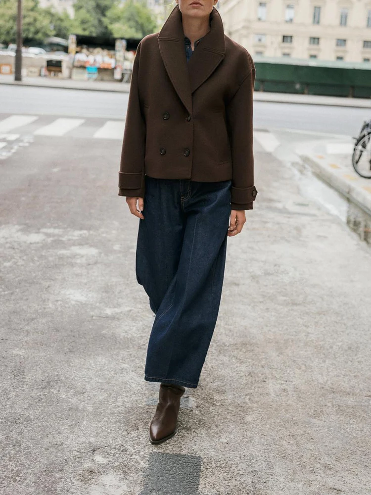 

Новая женская мода в европейском стиле, универсальная двубортная короткая куртка с лацканами и длинными рукавами, пальто