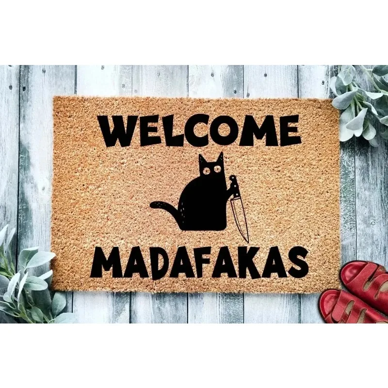 Dark Cat Welcome Madafakas Full Print Doormat Fun Doormat Home Decor Kitchen Bathroom Decor Give People Fun Gifts Fast Shipping