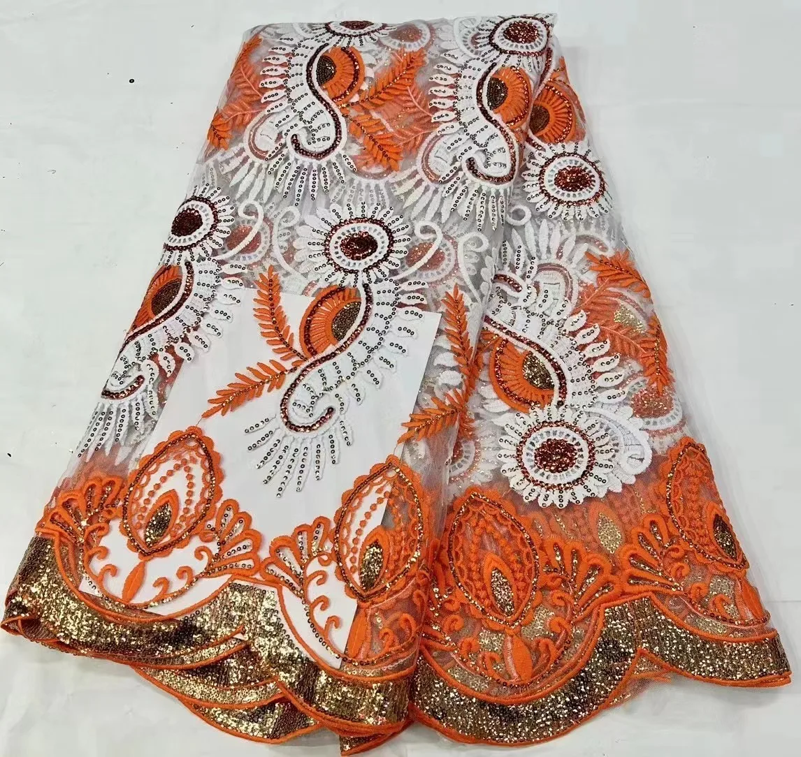 

2024 Net Organza African Lace Fabric 5 Yards High Quality Nigerian Wedding Sequins Embroidery French Tulle Lace Fabric For Dress