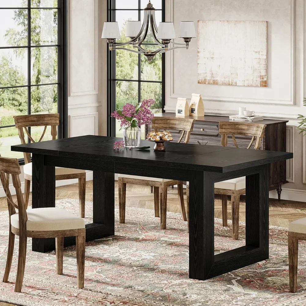 63-Inch Dining Table, Modern Wood Kitchen Table, Large Rectangular Dinner Table for Dining Room (Black)