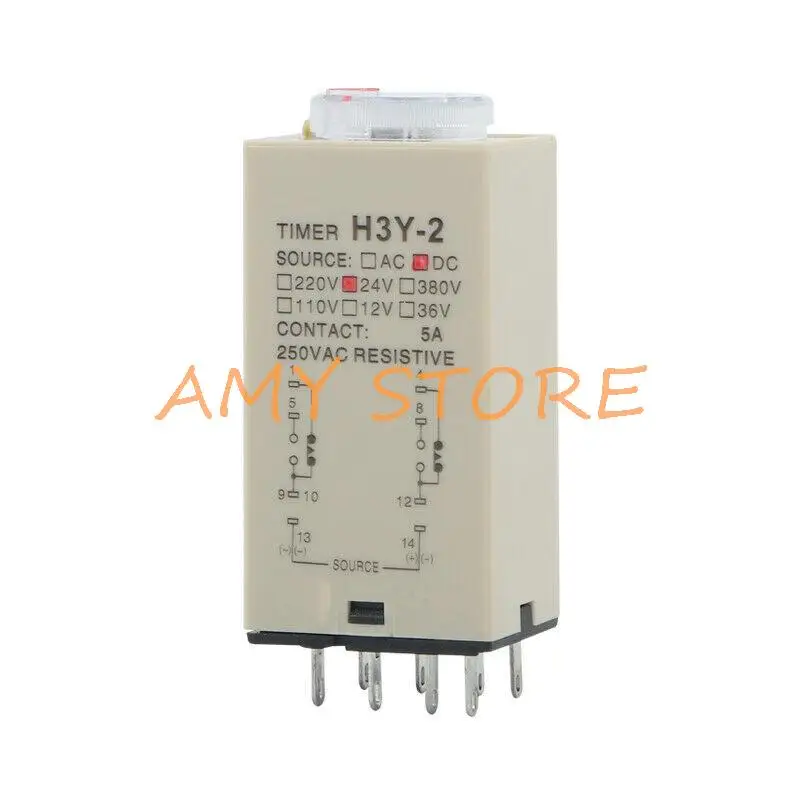 H3Y-2 12V/24VDC 24V/110V/220V/380VAC Power ON Delay Timer Time Relay DPDT 0.1-1S 0.1-3S 0.2-5S 8Pin DIN Rail PYF083A Socket Base