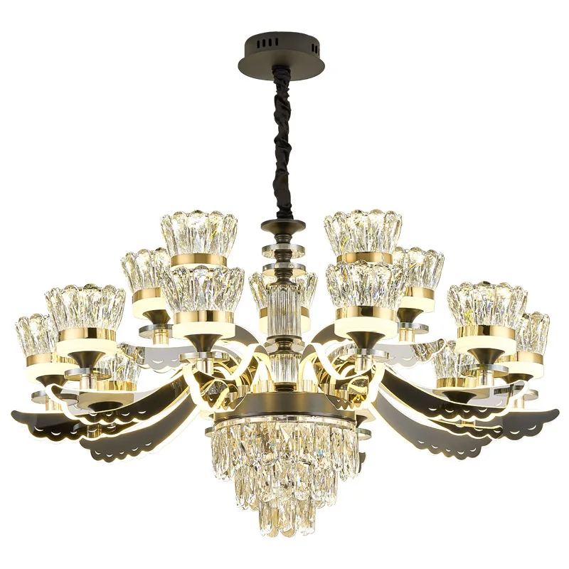 Lámpara de araña de cristal K9 con brazo de acero inoxidable, luz de diodo emisor de luz para dormitorio y comedor