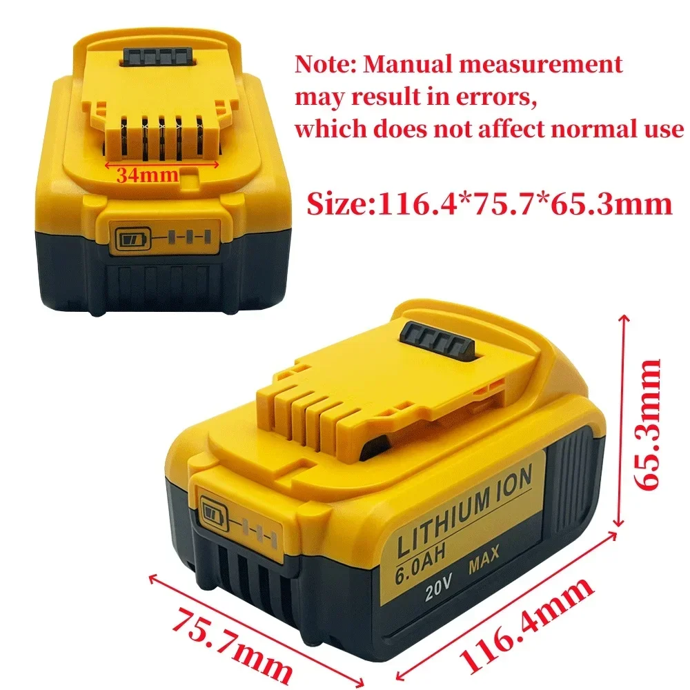 Pour DEWEI 20V 6000mAh Haute Capacité 6.0ah Rechargeable Outils Électriques Batterie avec LED Eddie ion Remplacement DCB205 DCB204-2 DCB206