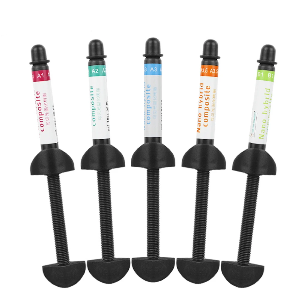 5PCS Dental Nano Hybrid Composite Resin A1 A2 A3 A3.5 B1 Light-Curable Spatulas Light Curing Composite Oral Resin 4g