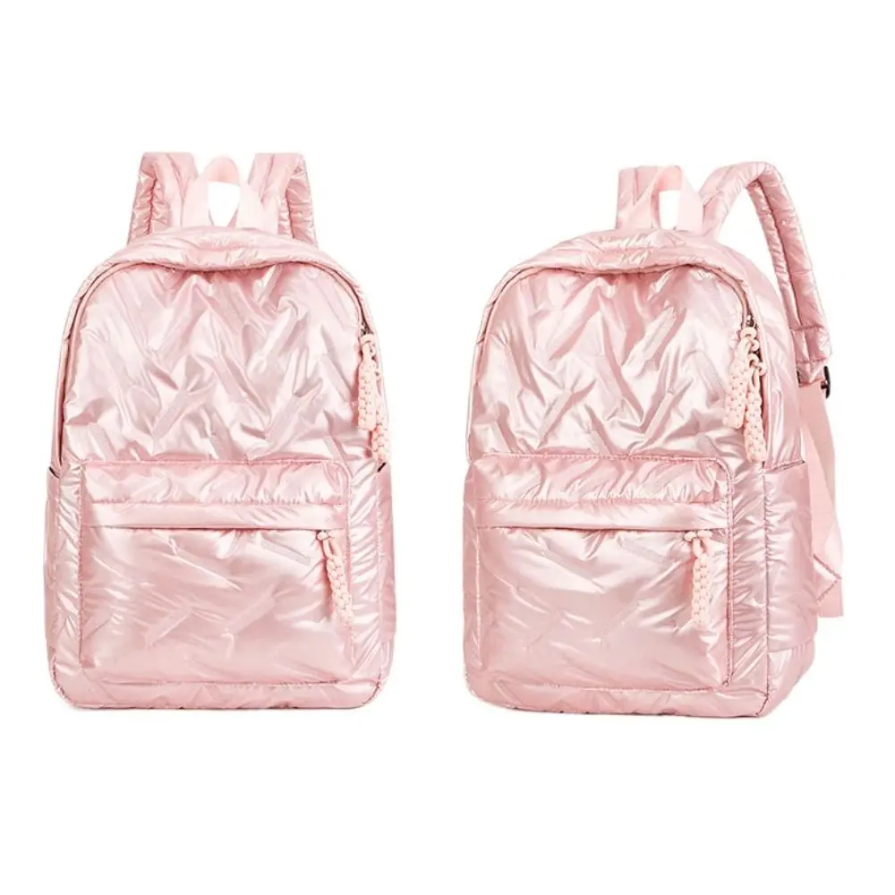 Elegant Solid Color Space Cotton Backpack Nylon Pleated Bubble Shoulder Bag Knapsack Cloud Student Schoolbag Teenagers