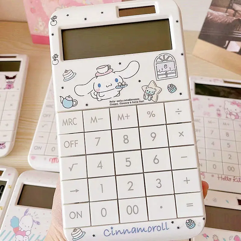 Sanrio Cute Cinnamoroll Hello Kitty Calculator Cartoon My Melody Student 12-digit Large Screen Button Calculator Office Supplies