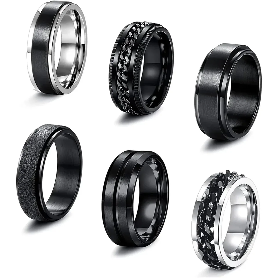 Stainless Steel Fidget Spinner Ring Set for Stress Relief