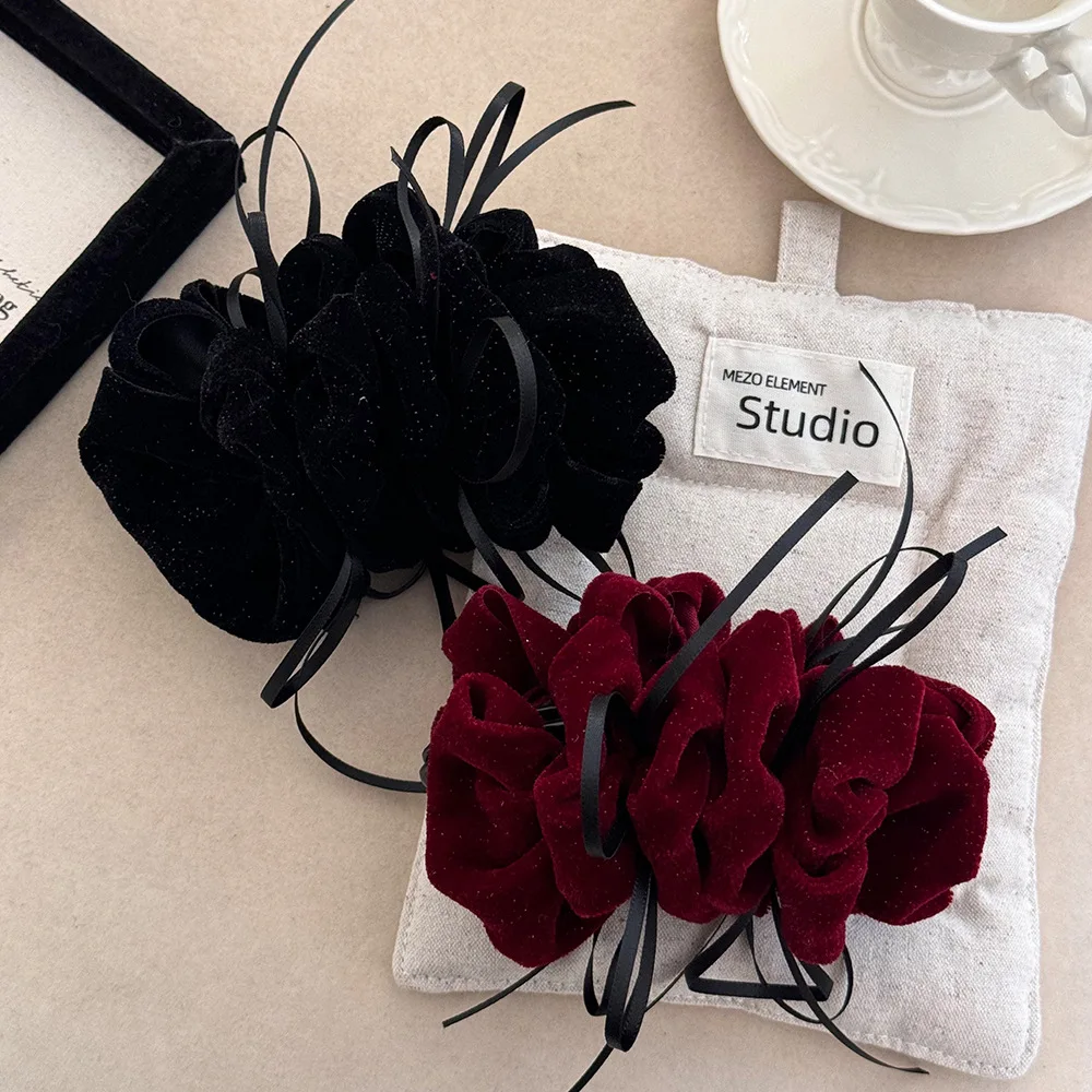 

Корейский бархатный бант в стиле ретро, хвост, заколка-банан, 2025, зимние аксессуары для волос, булавка для женщин и девочек, модные популярные завязки, новые