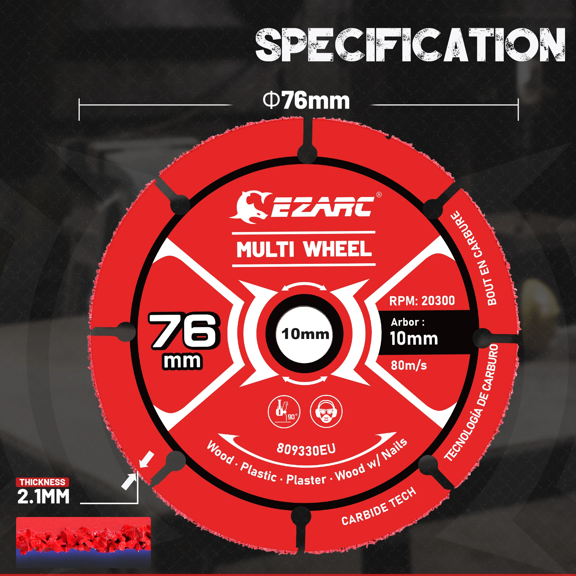 EZARC 2-Pcs Carbide Multi Wheel Cutting Disc, 76mm×10 mm Angle Grinder Wood Cutting Disc for Wood, Wood with Nails, Plastic