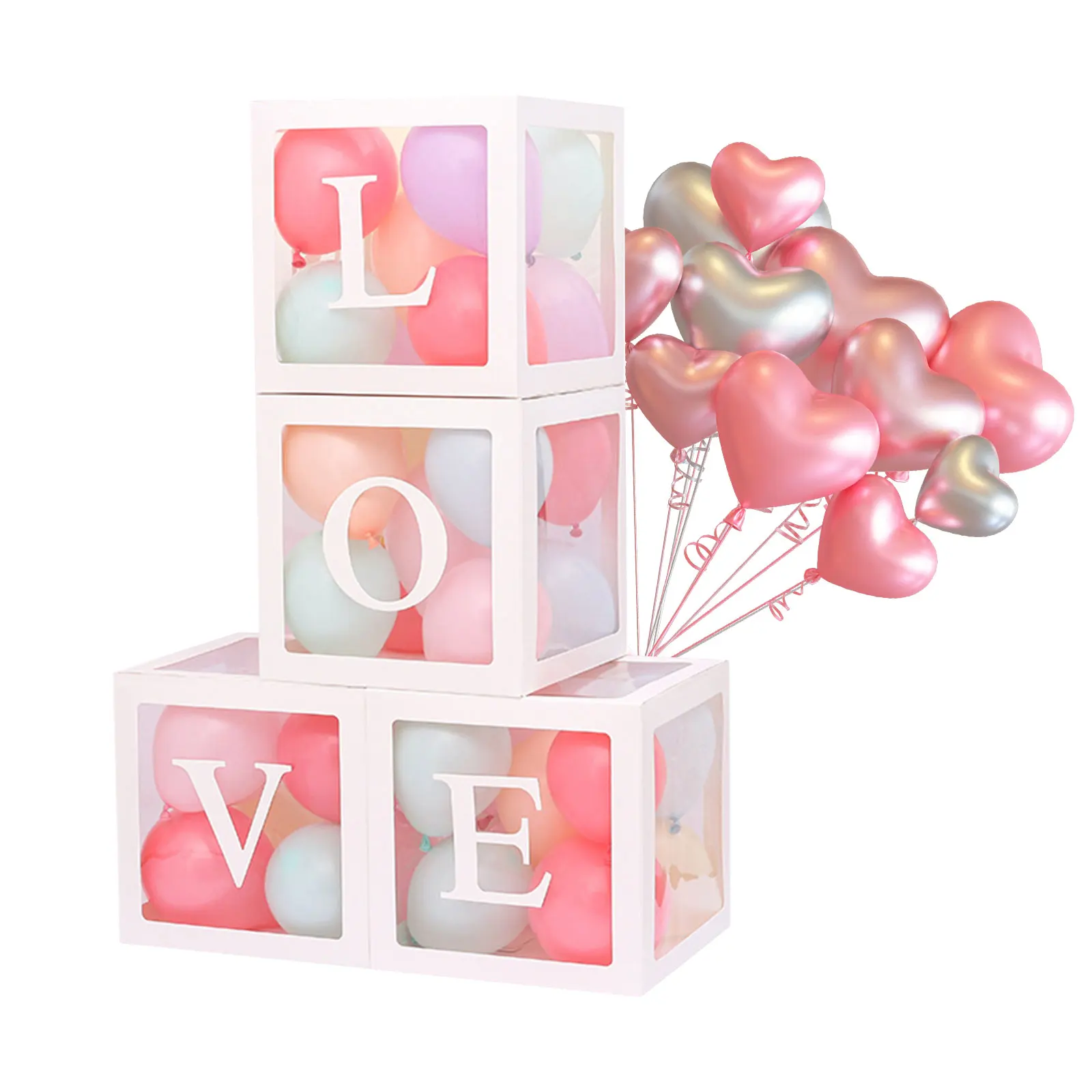 

4 Pcs Transparent Love Box Decorations with Letters for Valentine's Day, Wedding Party, Bridal Shower, Birthday Party