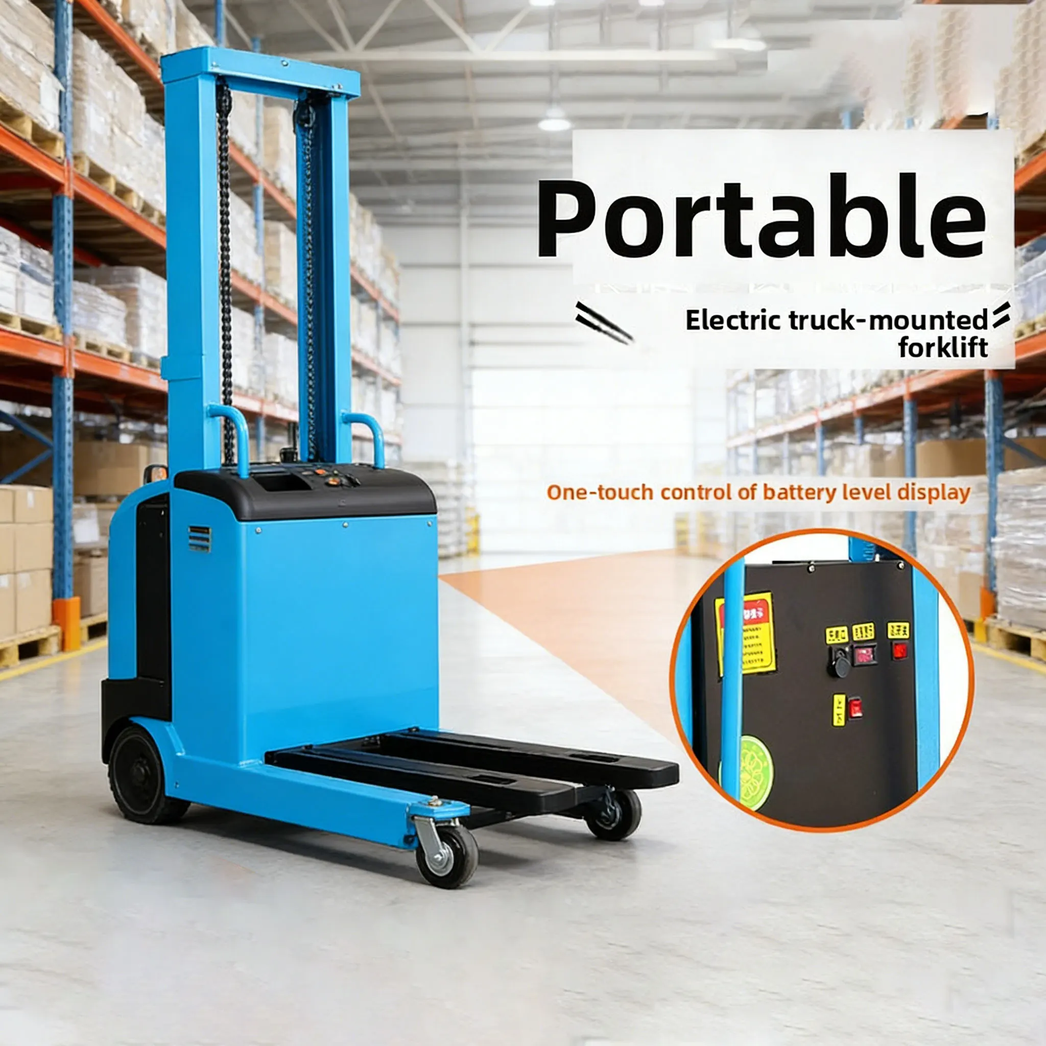 1-Ton Portable Forklift with Electric Self-Lifting Function and Wireless Remote Control for Industrial Material Handling