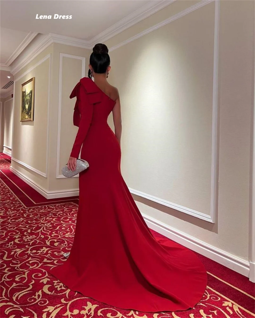 Lena Custom Made Prom Dresses Satin Elegant Party Dresses Woman Floor-to-ceiling Wedding Party Dress Fish Tail One Shoulder