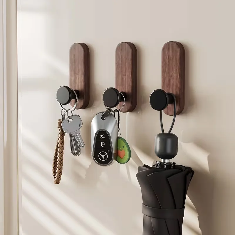 Walnut Wood Mounted Self Adhesive Wall Hooks for Hanging Coat Towel Clothes Blanket Hat Backpack Coat Keychain Entrance