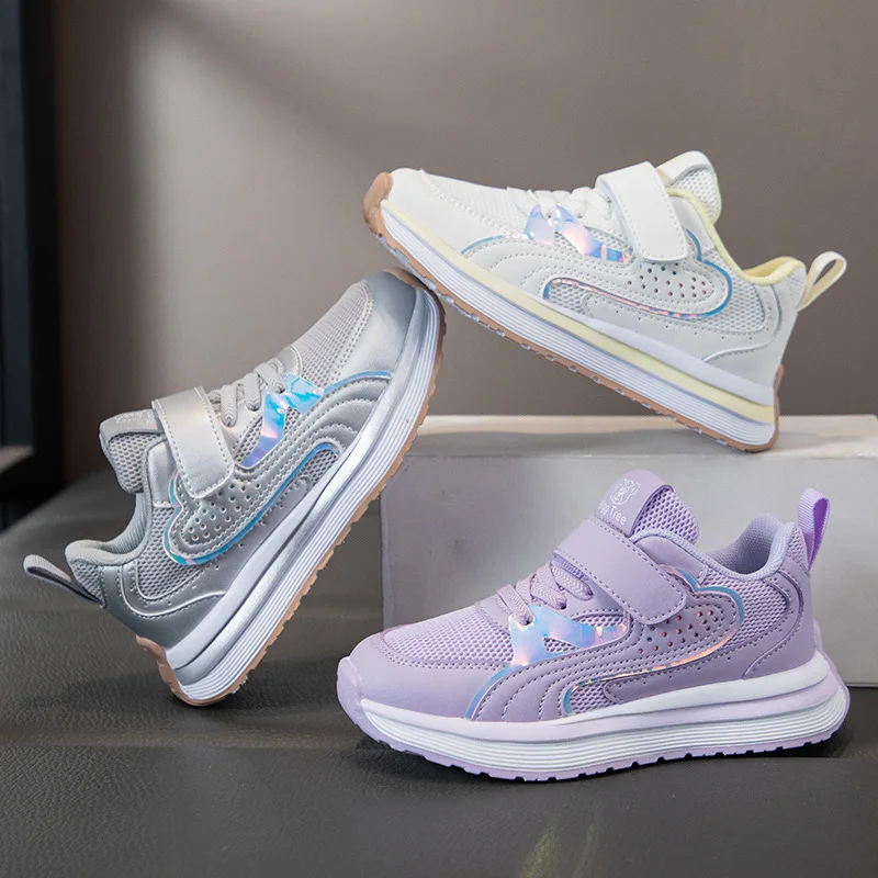 

Kids'Casual Shoes PU Leather Fashion Autumn Shoes For Girls Anti-slip Breathable Flat Bottom White Purple Shoes Size 26-37
