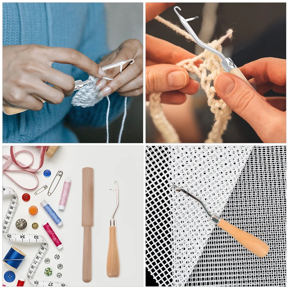 

1Set Latch Hook Yarn Tool Wooden Handle Crochet Hook Carpet Embroidery Tools Rug Mesh Fabric Home DIY Embroidery Kits