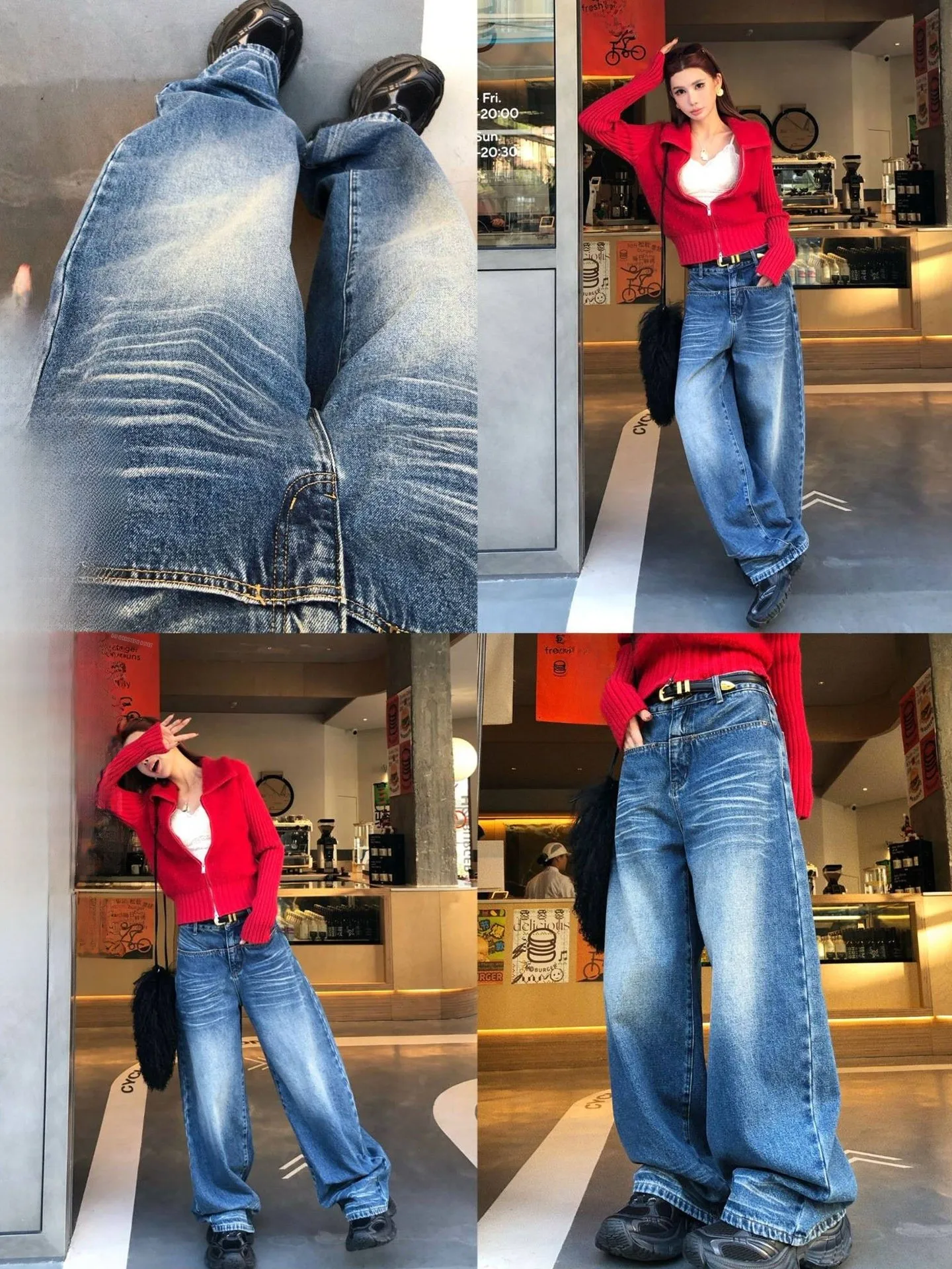 

Джинсы свободного кроя с широкими штанинами для женщин, осенне-зимние, повседневные, из смесового хлопка и полиэстера, длиной в пол, прямые.