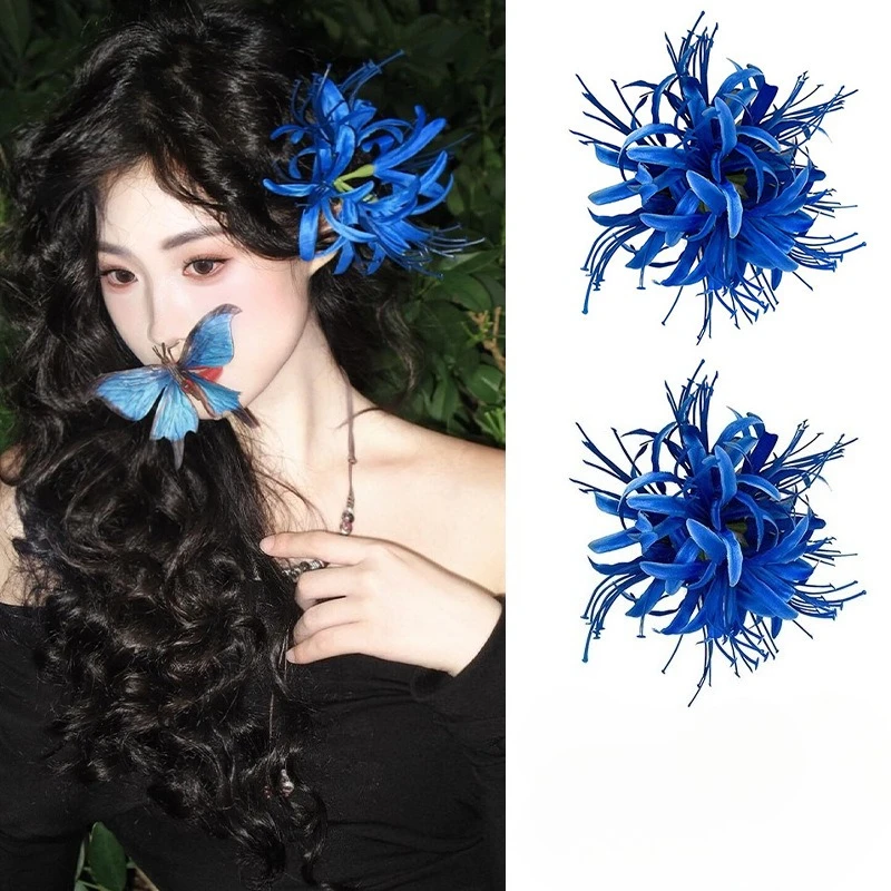 

Red Flower Hairpin Bangs Side Clip Elegant Floral Headdress Chain Tassel Headpieces for Women Bride Party Wedding Hair Jewelry