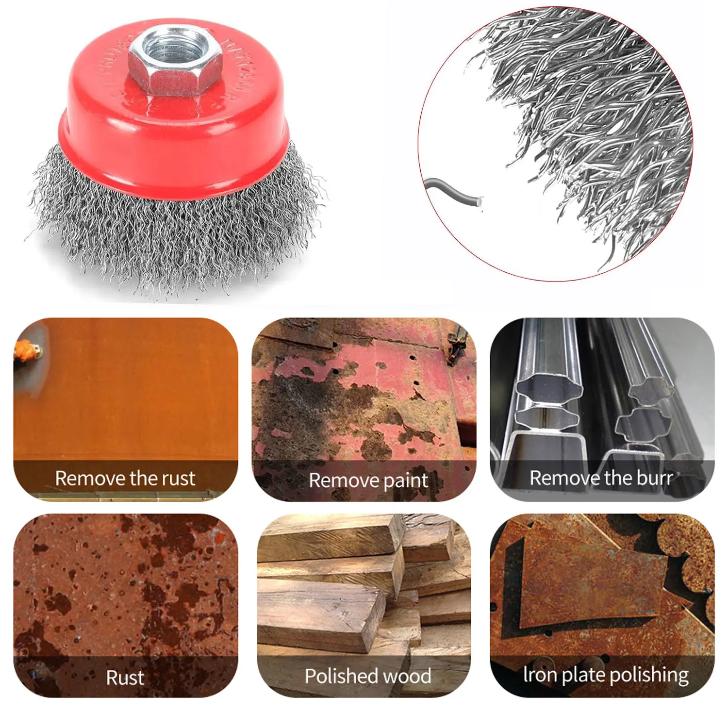 SI FANG 3 بوصة الخشنة سلك مجعد فرشاة أكواب M14 الخيوط الكربون الصلب لطاحونة زاوية الصدأ الطلاء أداة إزالة الصواميل
