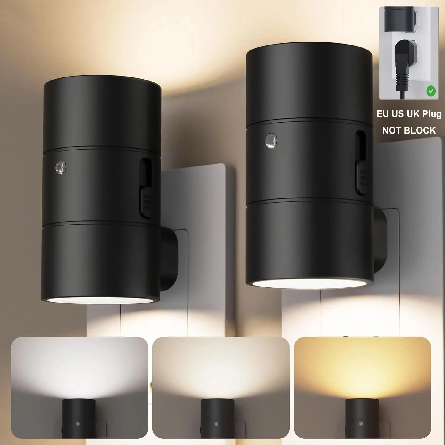 

Ночник с датчиком освещенности, подключаемый к розетке (EU/US/UK), светодиодный светильник с датчиком от заката до рассвета, 3 цвета, регулируемая яркость, для спальни